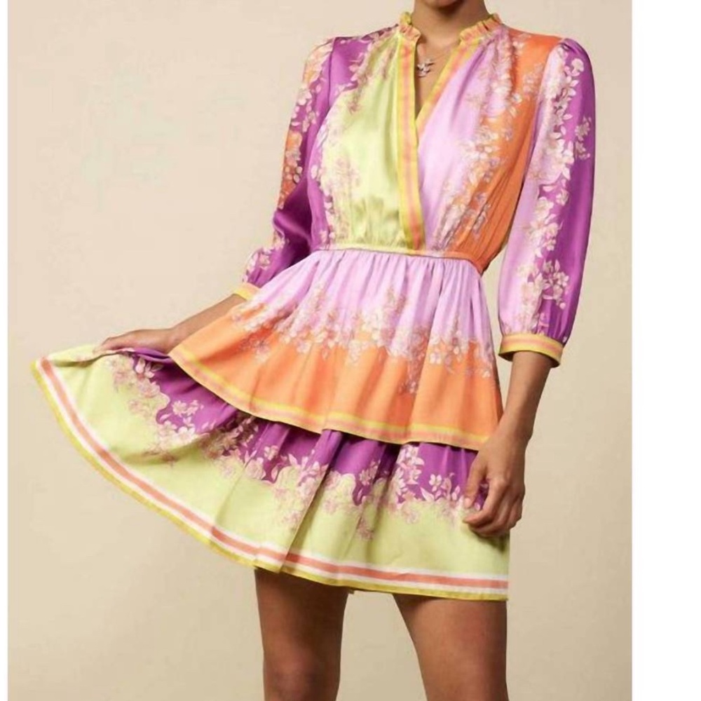 Current Air 3/4 Sleeve Surplus Border Print Mini Dress